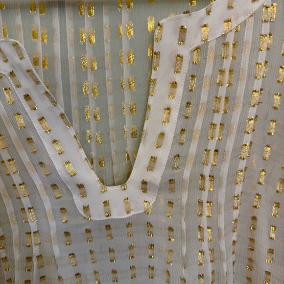 Lilly Pulitzer White and Gold metallic dot crepe Women's blouse sheer size XL - Picture 5 of 8
